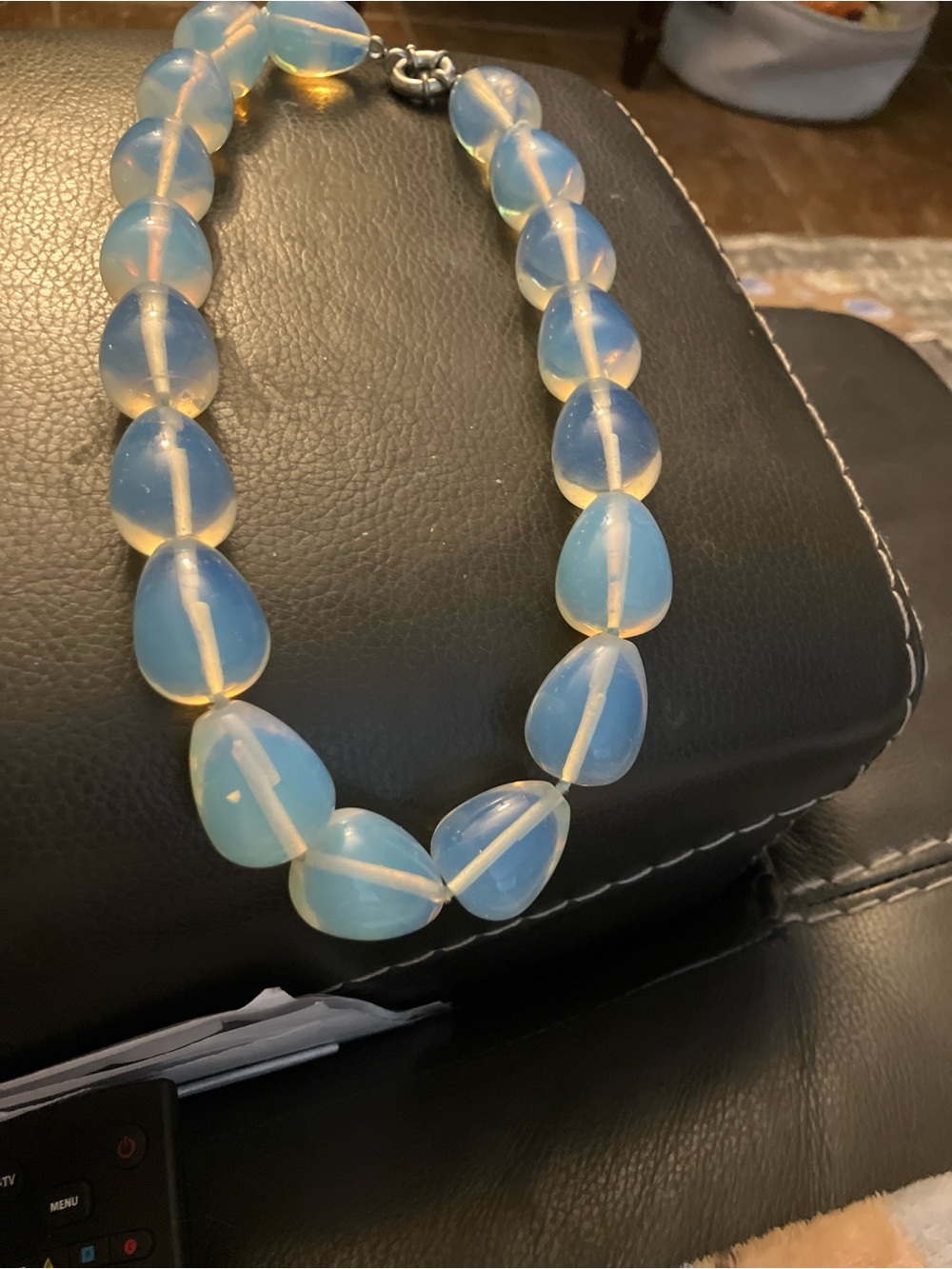 Blue Opal lite glass Teardrop Necklace - Women Jewelry - Picture 4 of 5